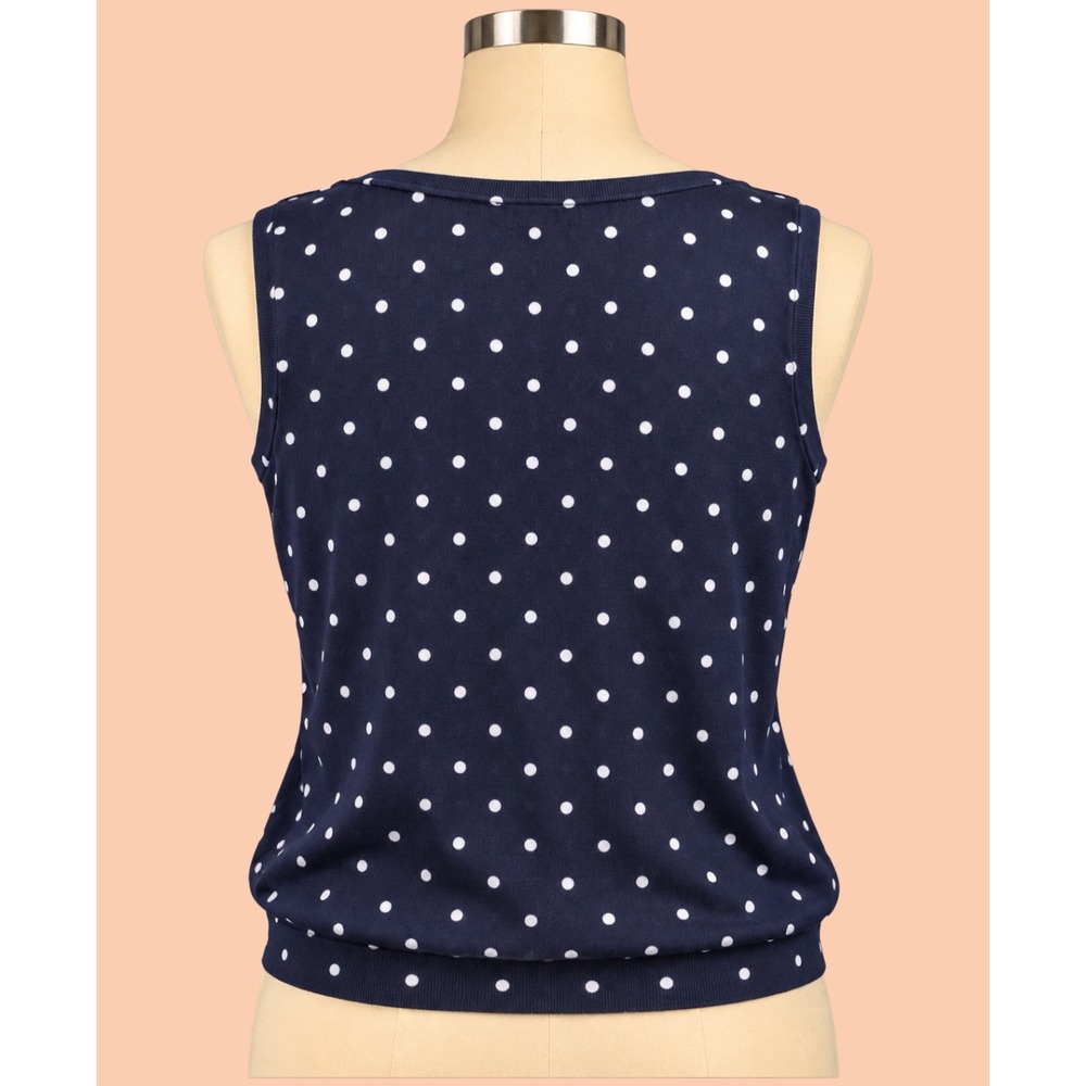 Talbots 2X Petite Navy Blue Polka Dot Knit Sleeveless Banded Hem Sweater Shell - Picture 2 of 5